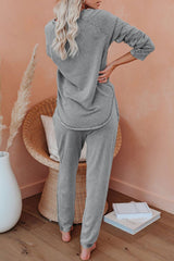 Gray Raglan Sleeve Top And Pants Loungewear Set