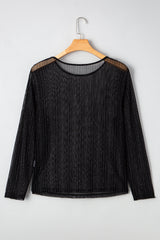 Plus Size Shimmer Textured Mesh Long Sleeve Top