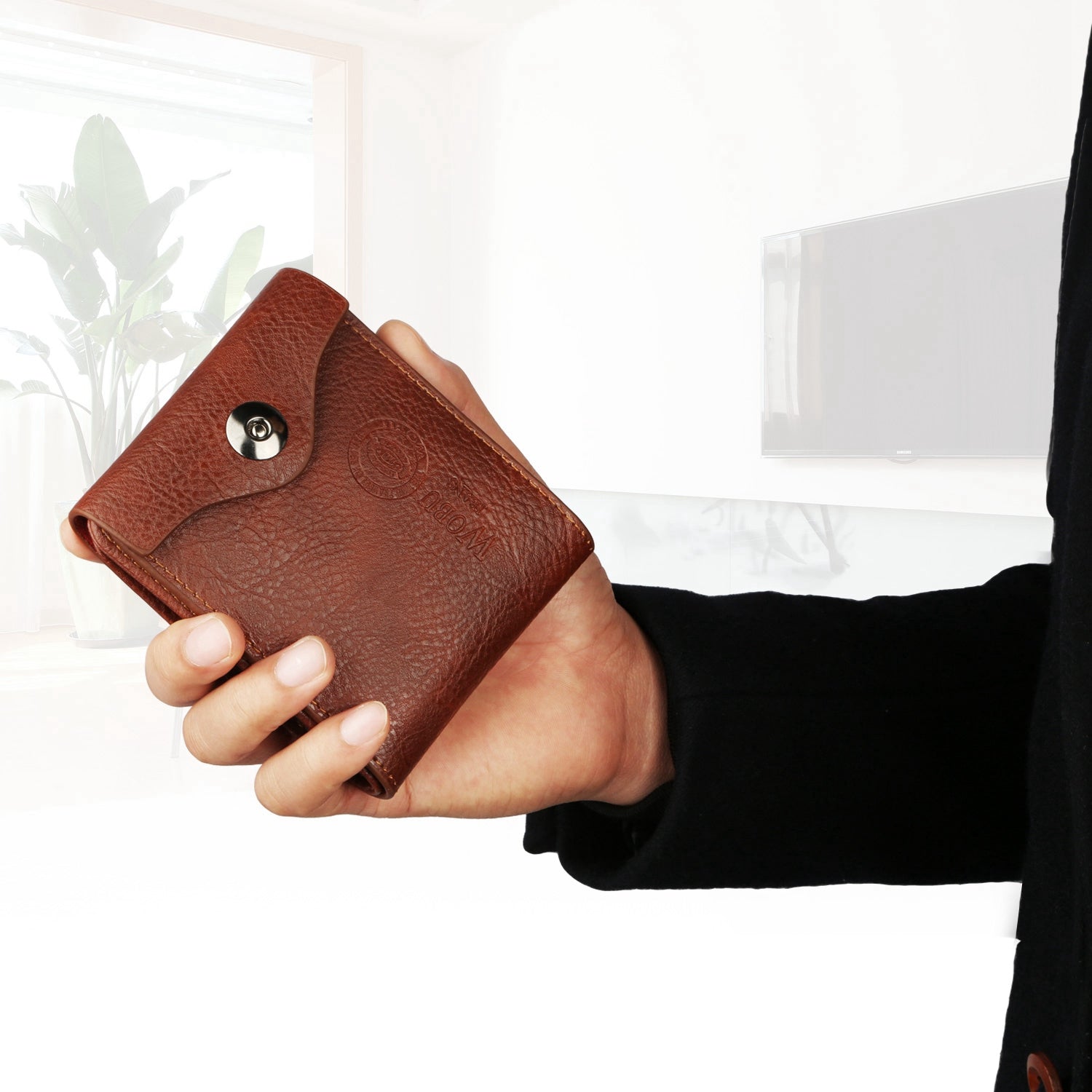 1Pc Men  Wallet PU Leather Purse Slim Card Holder Cases With 2 ID