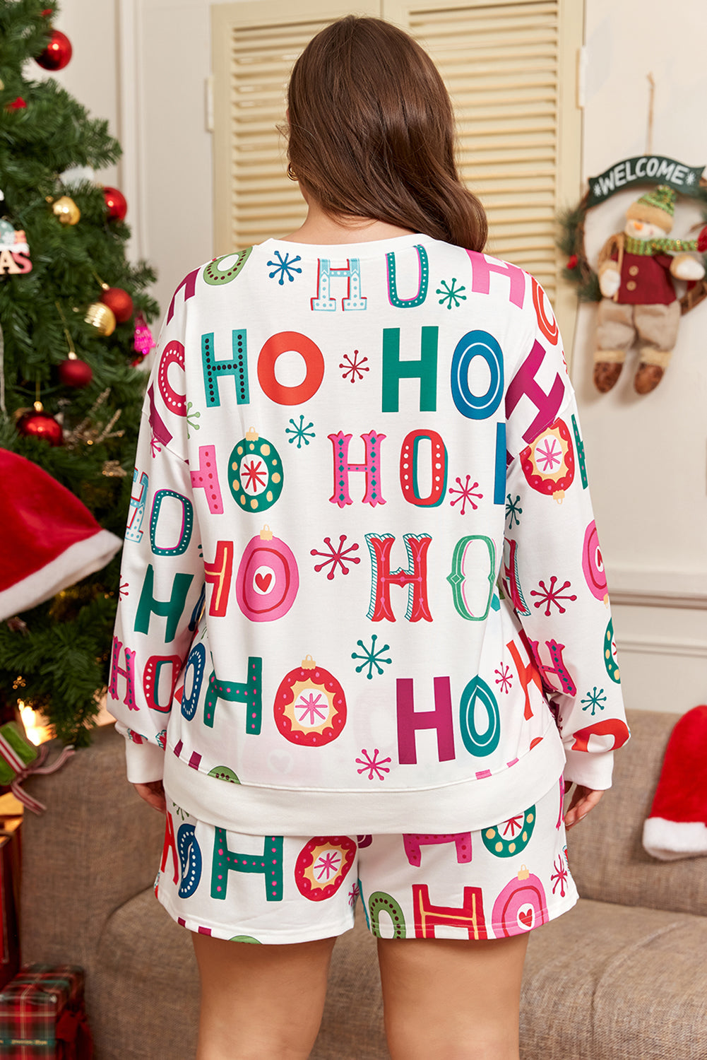 Plus Size Christmas Ho Ho Ho Top and Shorts Lounge Set