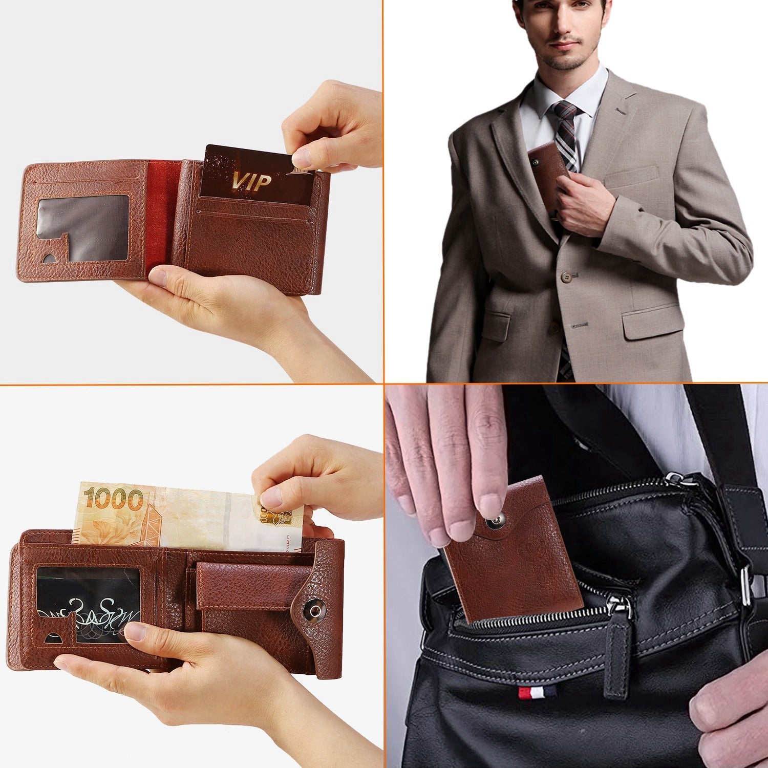 1Pc Men  Wallet PU Leather Purse Slim Card Holder Cases With 2 ID
