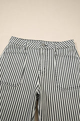 Stripe Denim High Waist Patch Pocket Jeans