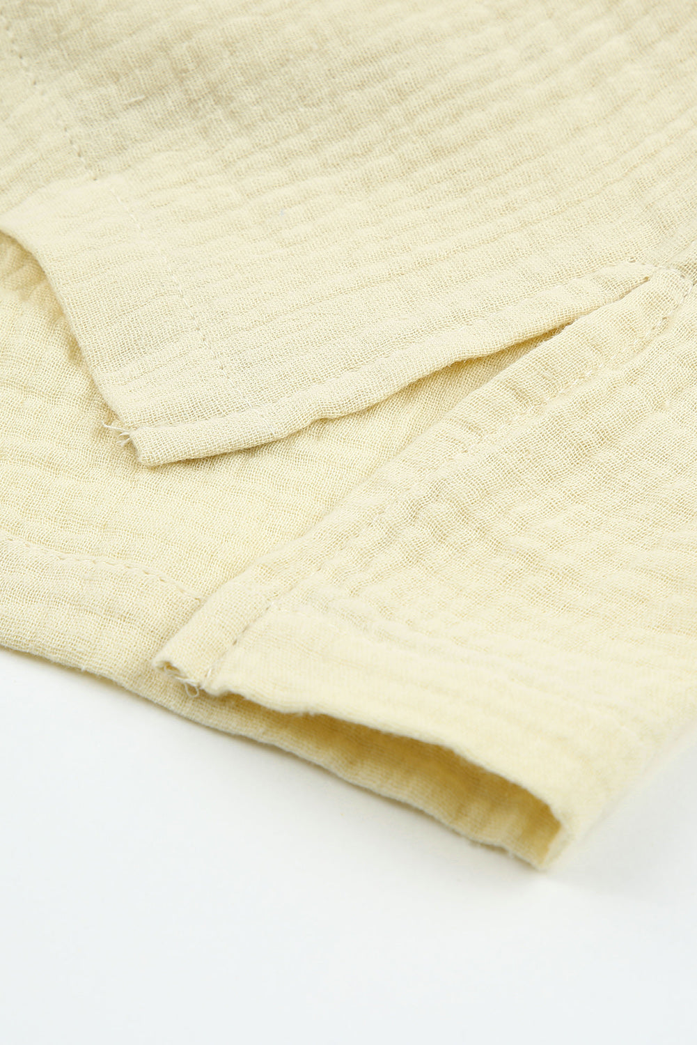Beige Textured Pocket Split V Neck Plus Size Top