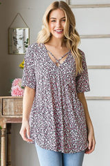 Heimish Full Size Short Sleeve Crisscross Animal Babydoll Top Plus