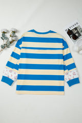 Plus Size Stripe Floral Colorblock Drop Shoulder Top
