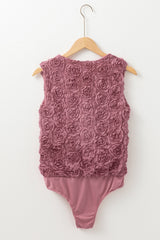 Floral Textured V-Neck Wrapped Sleeveless Bodysuit