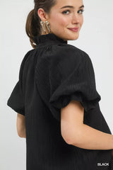 Umgee Textured Puff Sleeve Split Neck Top