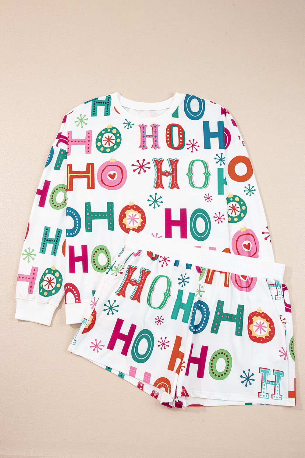 Plus Size Christmas Ho Ho Ho Top and Shorts Lounge Set