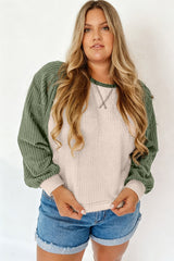 Plus Size Colorblock Waffle Knit Long Sleeve Top