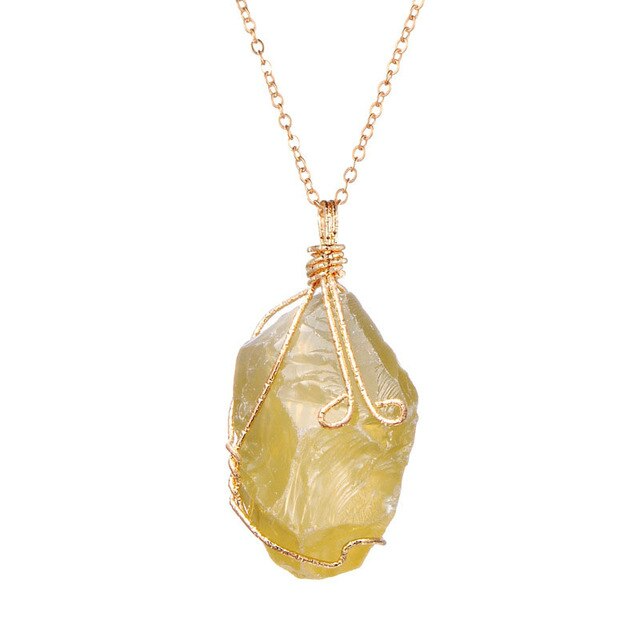 Natural Gemstone Necklace Chakra Stone Pendant Energy Healing Crystal