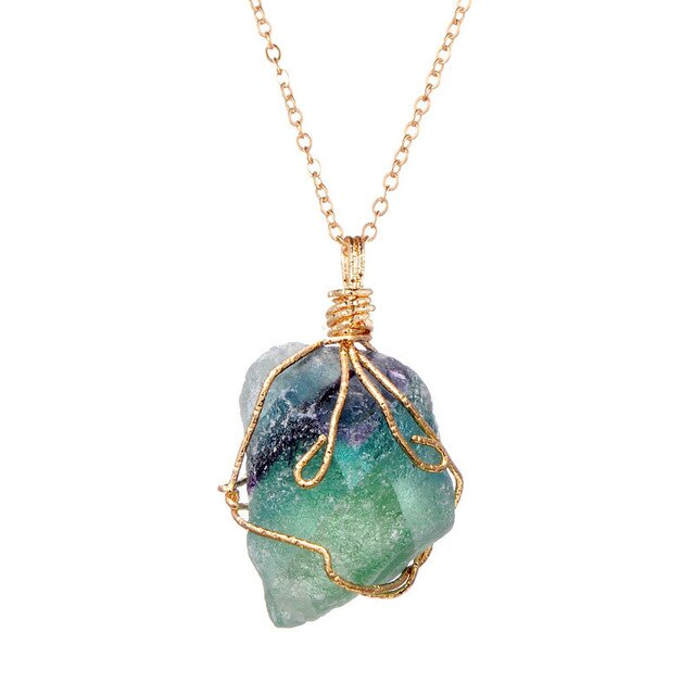 Natural Gemstone Necklace Chakra Stone Pendant Energy Healing Crystal