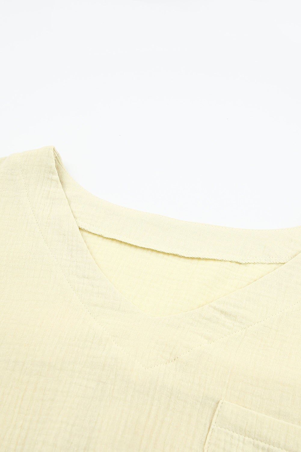 Beige Textured Pocket Split V Neck Plus Size Top