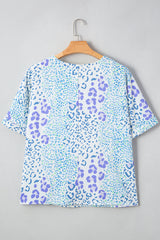 Plus Size Leopard 3/4 Sleeve V-Neck Top