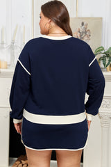 Plus Size Colorblock Top and Lace-up Skirt Set