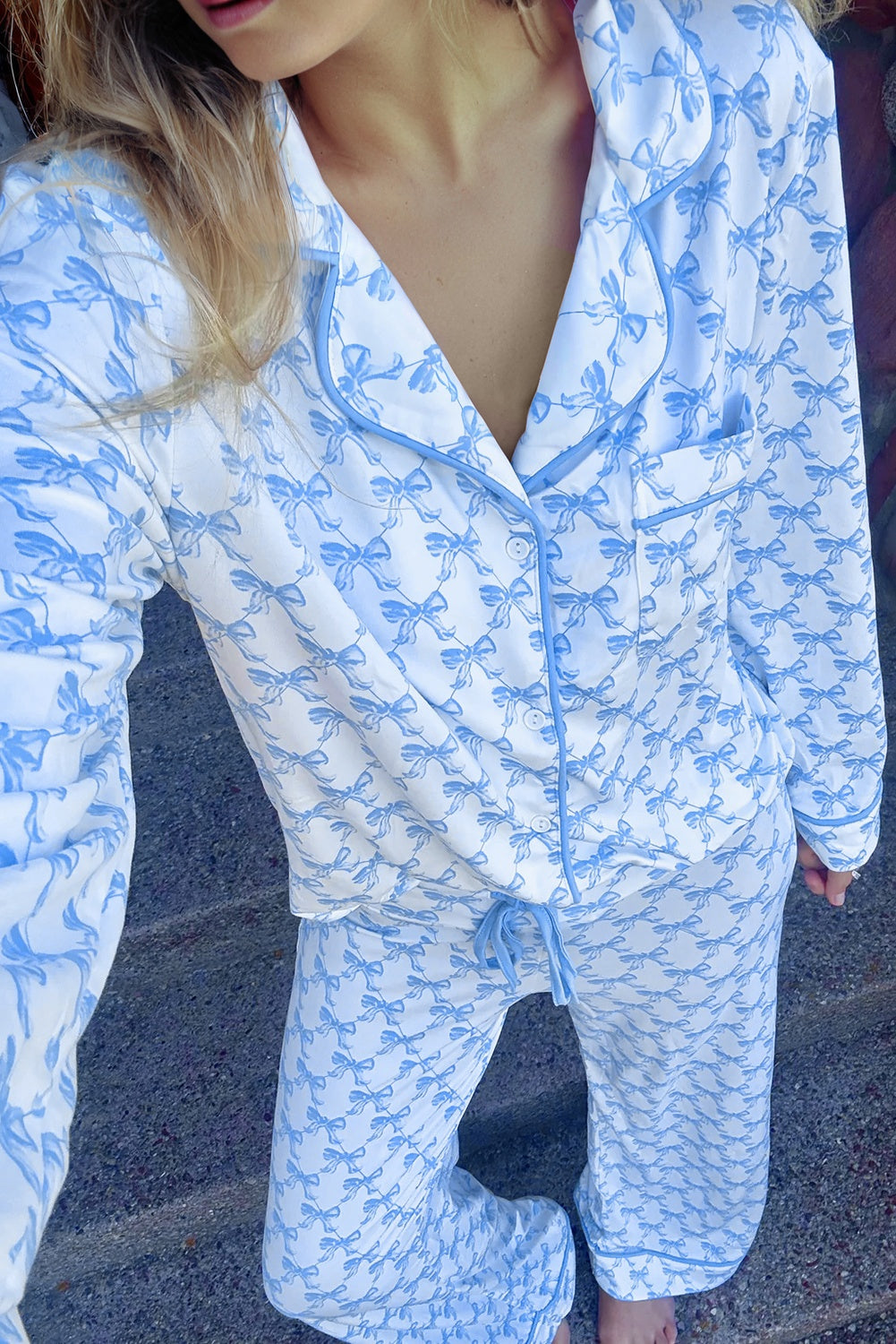 Bow Tie Shirt and Pants Pajama Set