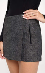 Asymmetrical Wrap Mini Skort with Faux Leather Trim