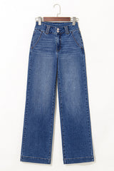 Denim Double Button Straight Leg Jeans