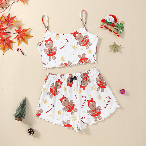 Christmas European And American Thin Pajamas Women's Sleeveless Shorts