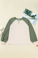 Plus Size Colorblock Waffle Knit Long Sleeve Top
