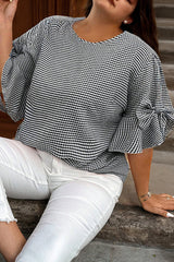 Plus Size Gingham Bow Ruffle Sleeve Top