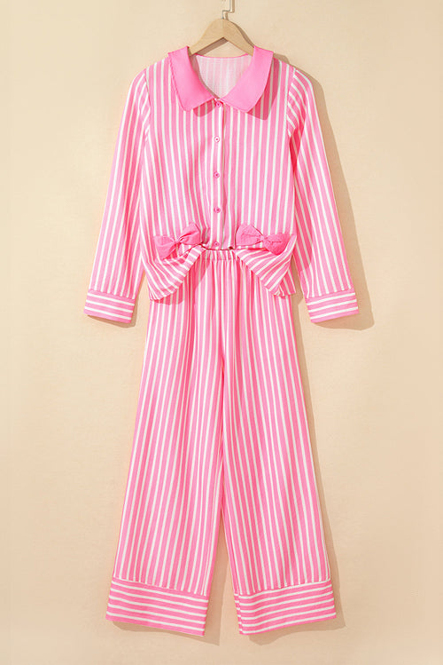 Stripe Bow Tie Top and Pants Pajama Set