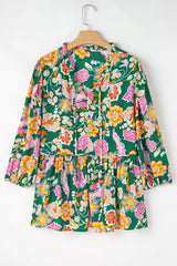 Plus Size Floral Long Sleeve V-Neck Babydoll Top