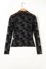 Plus Size Floral Mesh Long Sleeve Top