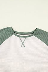 Plus Size Colorblock Waffle Knit Long Sleeve Top