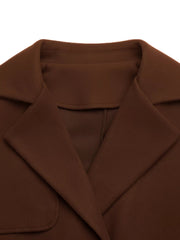Lapel Collar Belted Wool Blend Coat