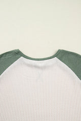 Plus Size Colorblock Waffle Knit Long Sleeve Top