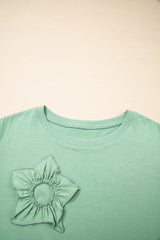 Plus Size Floral Applique Mineral Wash Long Sleeve Top