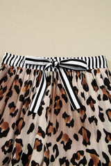 Leopard Colorblock Stripe Edge Shirt and Pants Pajama Set