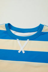 Plus Size Stripe Floral Colorblock Drop Shoulder Top