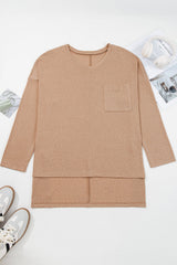 Plus Size Textured Knit Long Sleeve Tunic Top