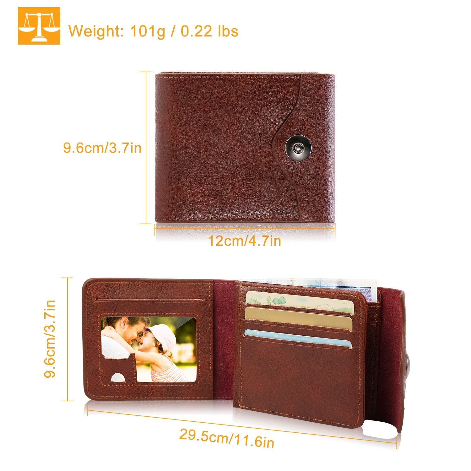 1Pc Men  Wallet PU Leather Purse Slim Card Holder Cases With 2 ID