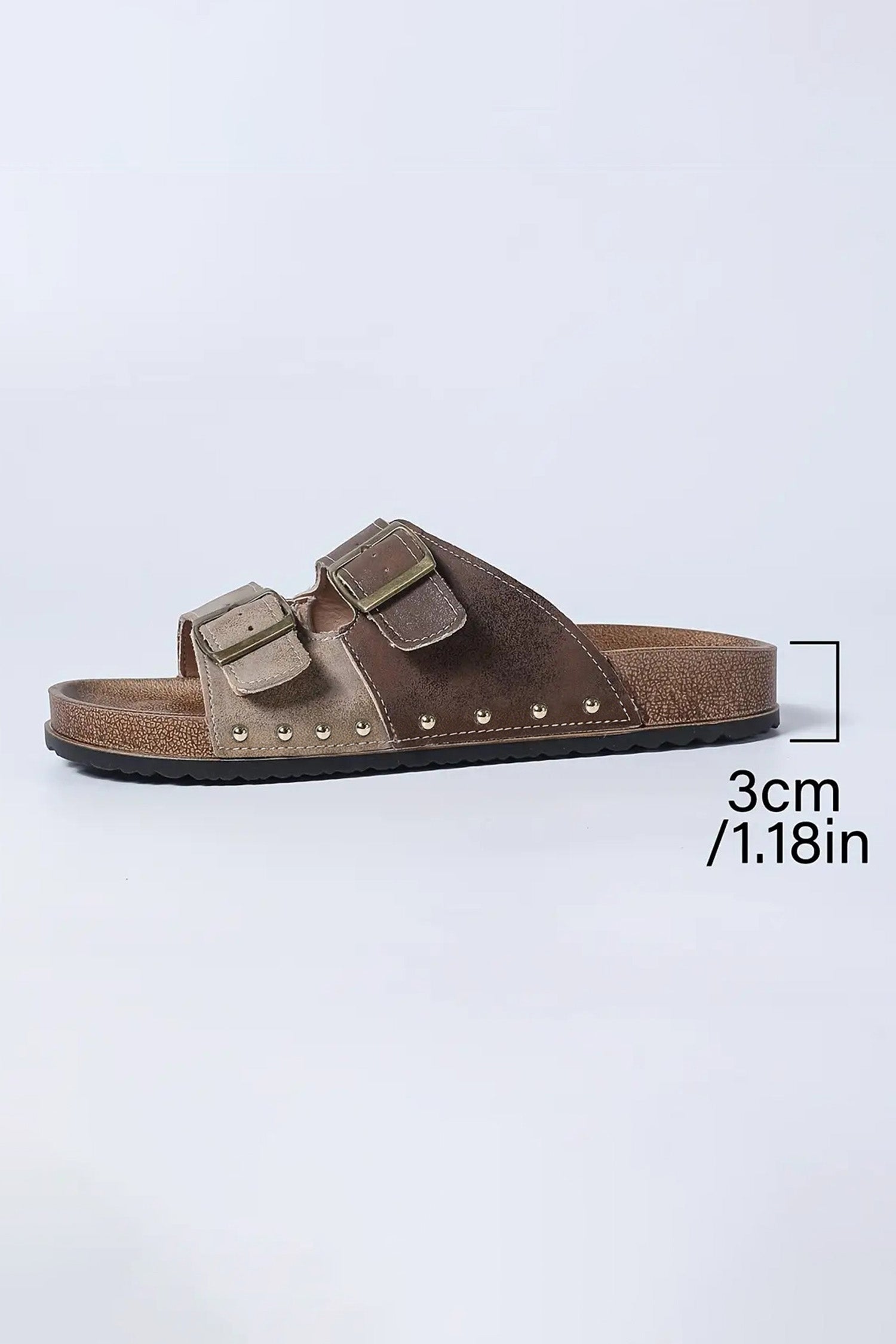 Light Blue Two-tone Retro Buckle Straps Hollowed Faux Suede Slippers