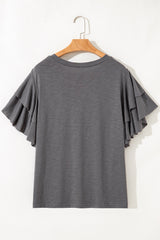 Plus Size Solid Layered Ruffle Short Sleeve Top