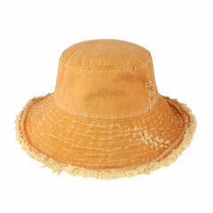 Wide Brim Frayed Bucket Hat for Summer – Lightweight Cotton Sun Hat