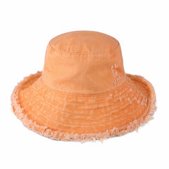 Wide Brim Frayed Bucket Hat for Summer – Lightweight Cotton Sun Hat
