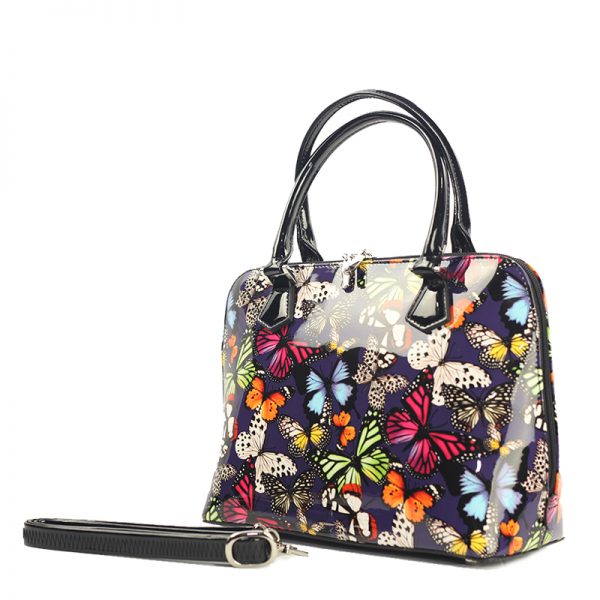 Bravo Handbags BH92-2012 Anuta Multi-Color Butterfly Print Medium Leat