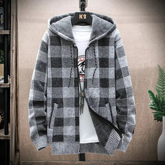 Mens Hooded Plaid Zipped Up Jacket