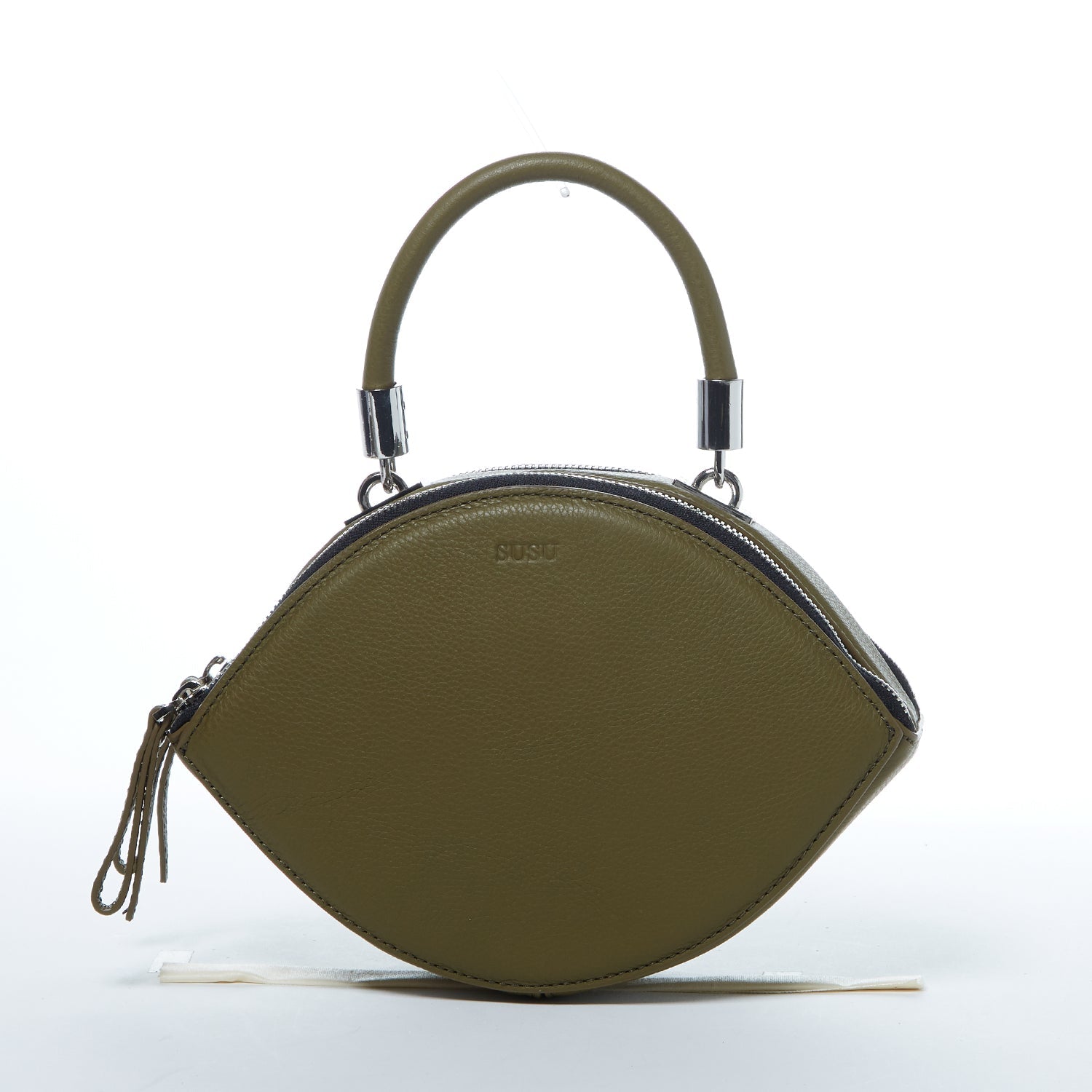The Kiss Circle Shape Leather Crossbody Bag Olive Green