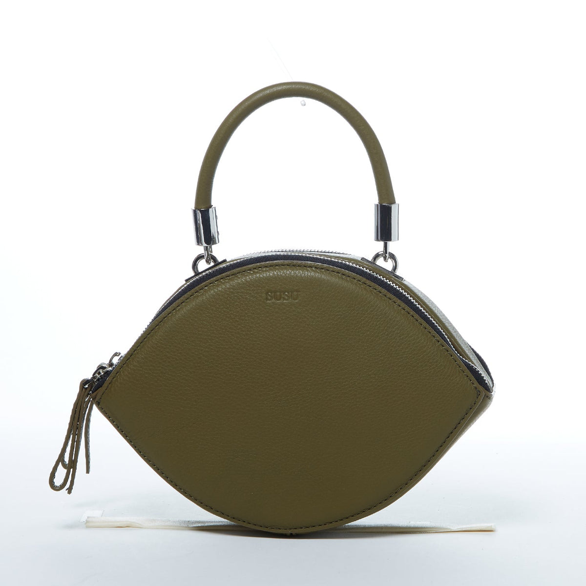 The Kiss Circle Shape Leather Crossbody Bag Olive Green