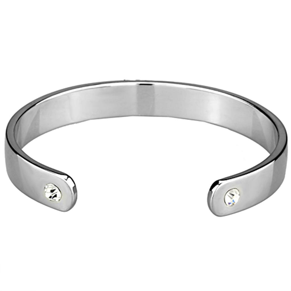 LO3623 - Reverse Two-Tone White Metal Bangle with Top Grade Crystal