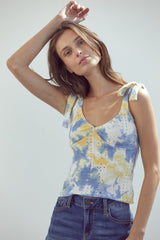 Tie-Strap Sleeveless Top with Eyelet Detail and Ruched Front