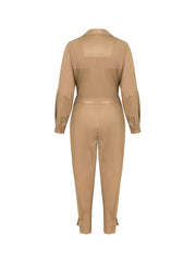 Lapel Collar Faux Leather Jumpsuit