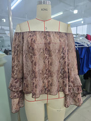 Women's Casual Printed off Shoulder Chiffon Blouse