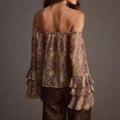 Women's Casual Printed off Shoulder Chiffon Blouse