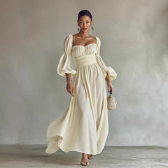Women Clothing Palace Artistic Retro French Formal Dress Puff Sleeve
