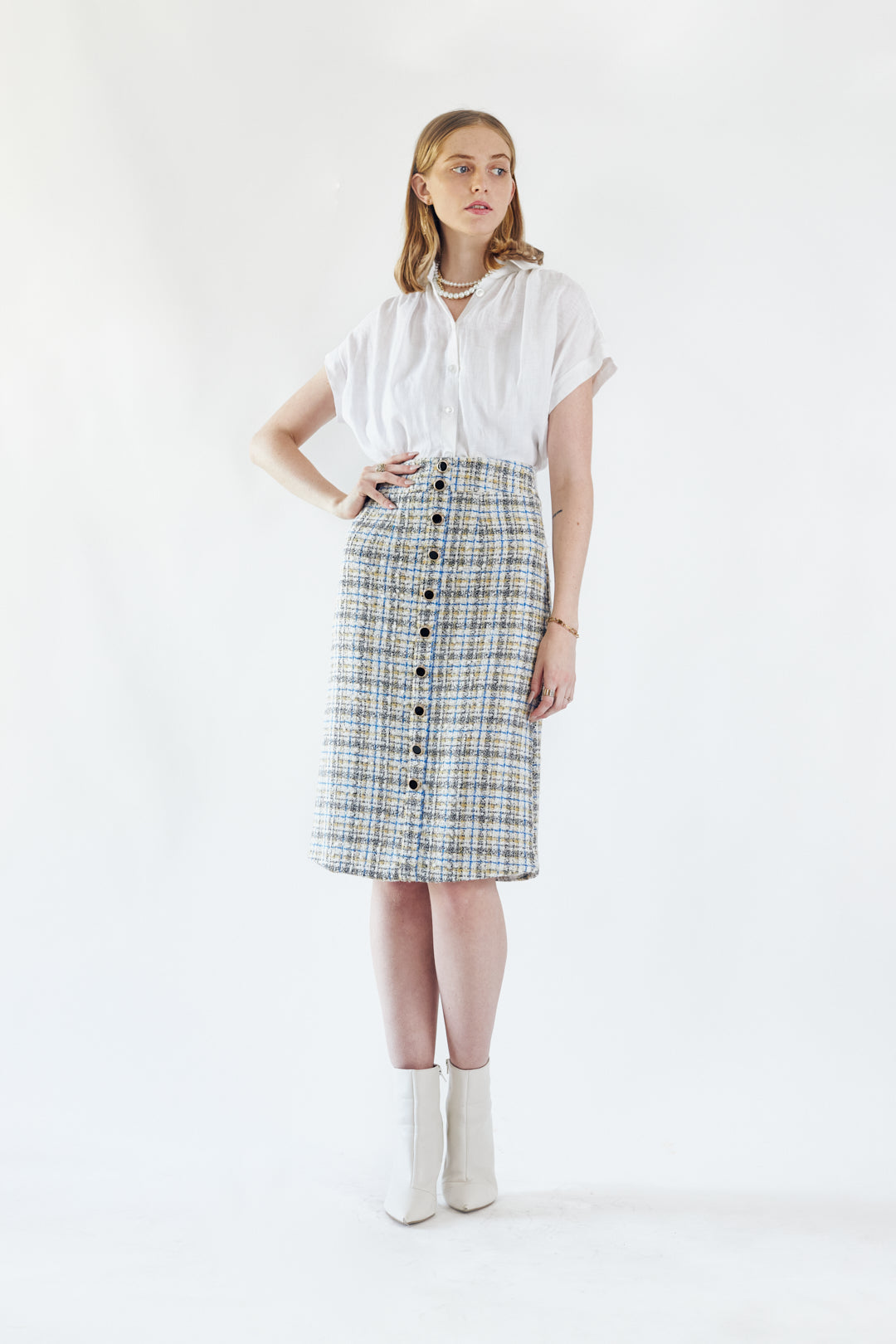 Luxe Plaid Tweed Pencil Skirt – Women’s Chic Tweed Skirt